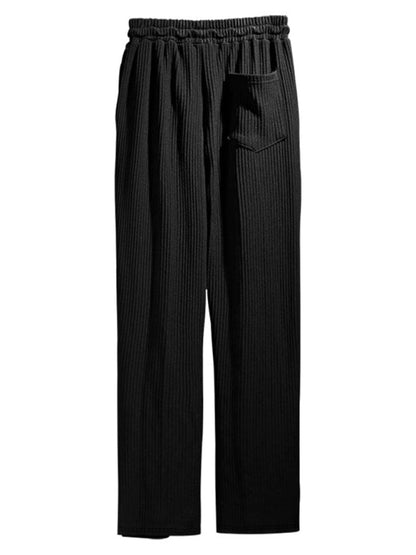 Men Pants- Men’s Ribbed Lounge Trousers - Loose Straight-Leg Pants- - Pekosa Women Fashion