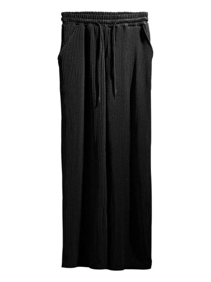 Men Pants- Men’s Ribbed Lounge Trousers - Loose Straight-Leg Pants- - Pekosa Women Fashion