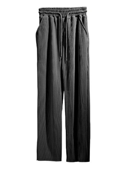 Men Pants- Men’s Ribbed Lounge Trousers - Loose Straight-Leg Pants- - Pekosa Women Fashion