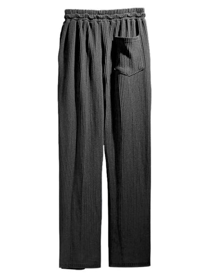 Men Pants- Men’s Ribbed Lounge Trousers - Loose Straight-Leg Pants- - Pekosa Women Fashion