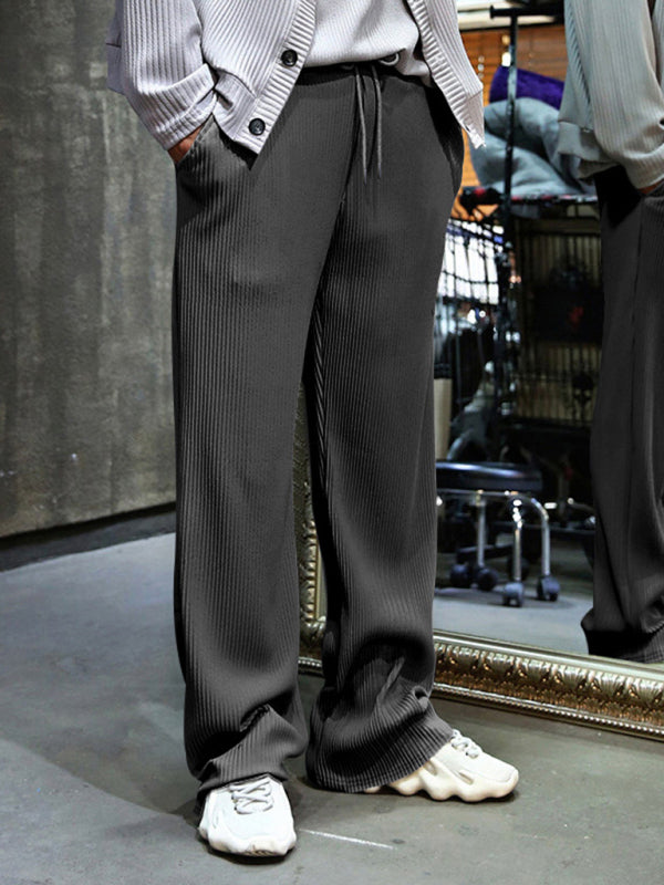 Men Pants- Men’s Ribbed Lounge Trousers - Loose Straight-Leg Pants- - Pekosa Women Fashion