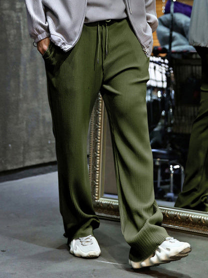 Men Pants- Men’s Ribbed Lounge Trousers - Loose Straight-Leg Pants- - Pekosa Women Fashion