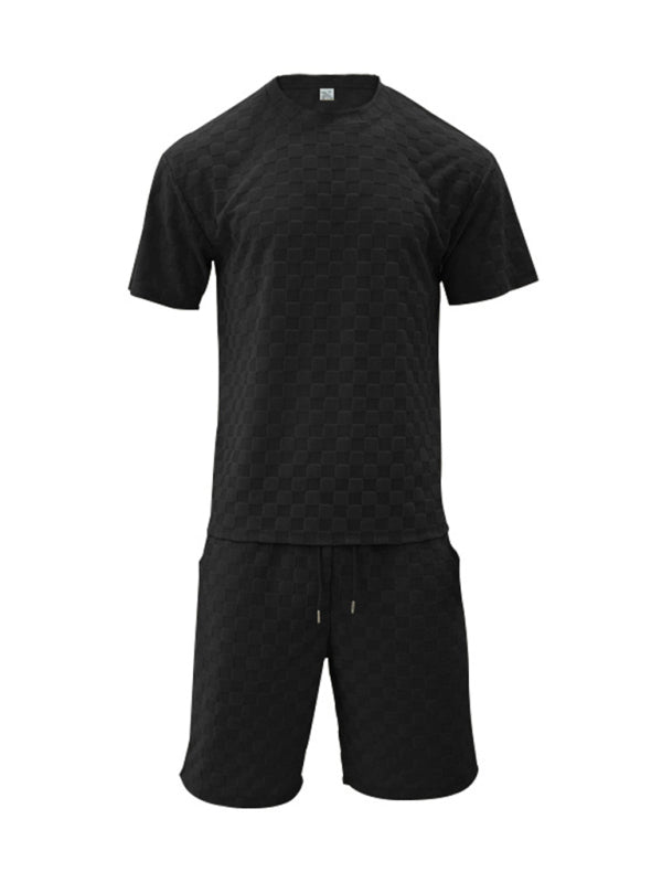 Men Summer outfits- Men’s Casual Oversized 2-Piece Summer Outfit - Textured T-Shirt and Shorts- - Pekosa Women Fashion