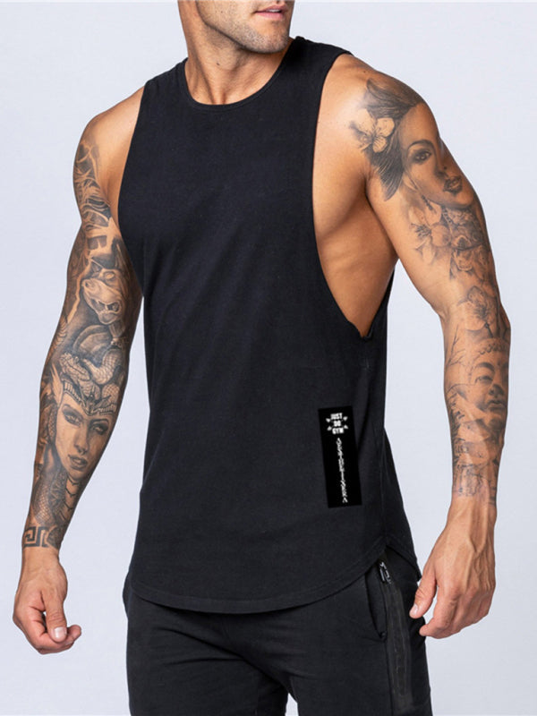 Men's Vests- Men’s Solid Cotton Gym Vest | Sleeveless Top- Black- Pekosa Women Clothing