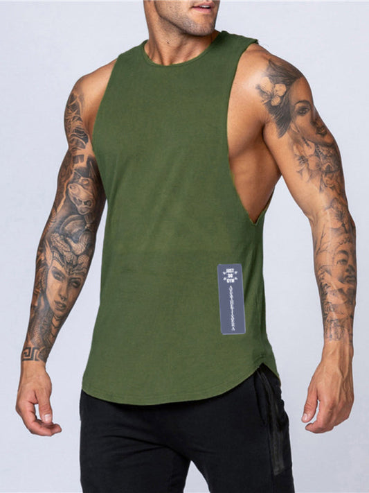 Men's Vests- Men’s Solid Cotton Gym Vest | Sleeveless Top- Olive green- Pekosa Women Clothing