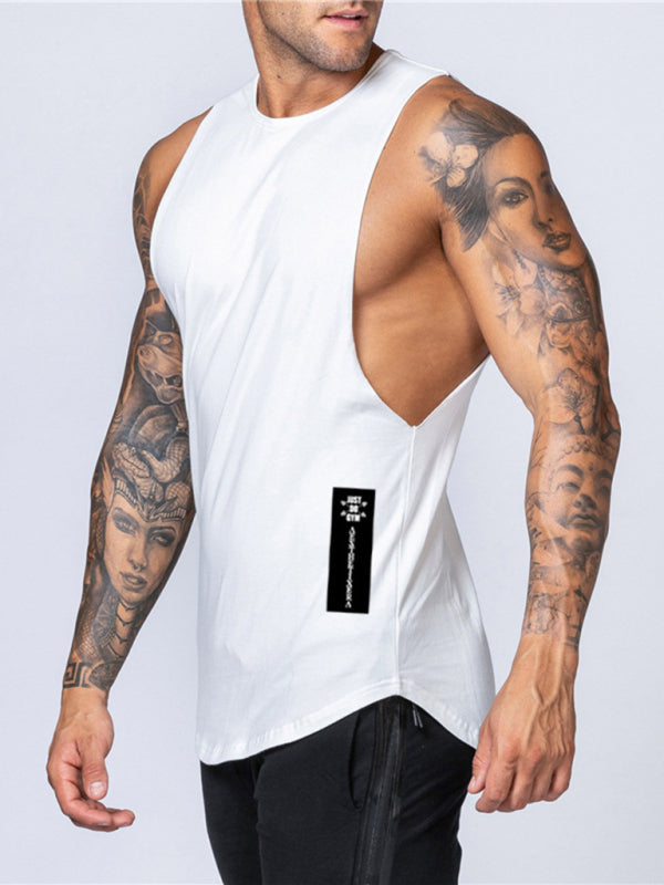 Men's Vests- Men’s Solid Cotton Gym Vest | Sleeveless Top- White- Pekosa Women Clothing