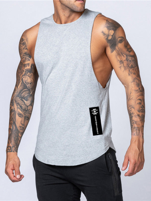 Men's Vests- Men’s Solid Cotton Gym Vest | Sleeveless Top- Grey- Pekosa Women Clothing