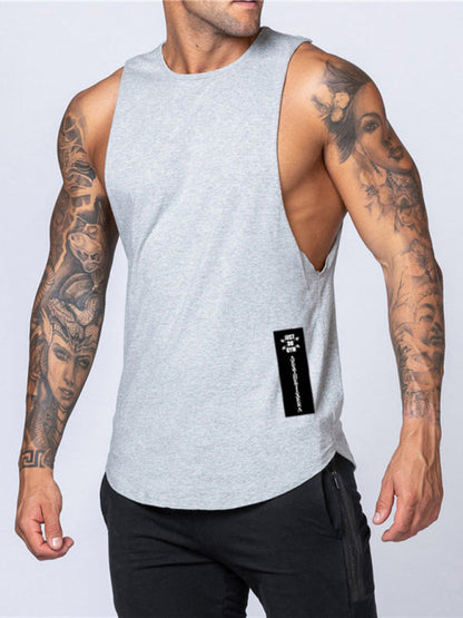 Men's Vests- Men’s Solid Cotton Gym Vest | Sleeveless Top- Grey- Pekosa Women Clothing