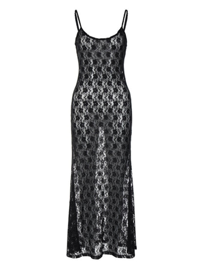 Mesh Dresses- Vacation Mesh See-Through Cami Dress- - Pekosa Women Clothing