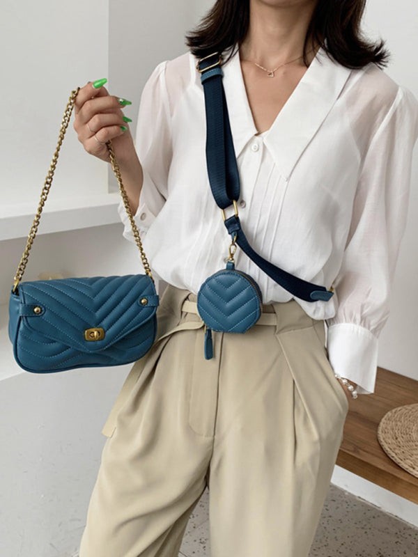 Messenger Bags- Faux Leather Messenger Shoulder Bag- Blue- Pekosa Women Clothing