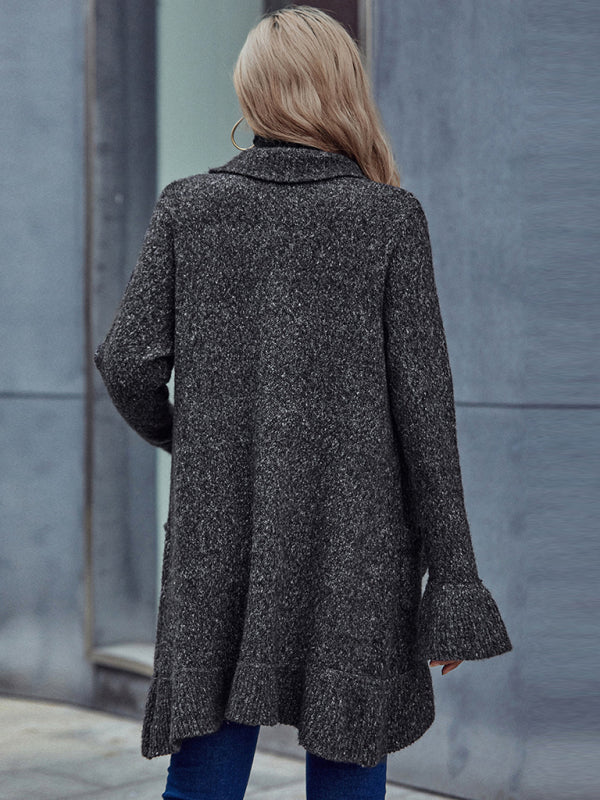 Mid-Length Cardigans- Elegant Specks Knit Open Mid-Length Asymmetric Cardigan- - Pekosa Women Clothing