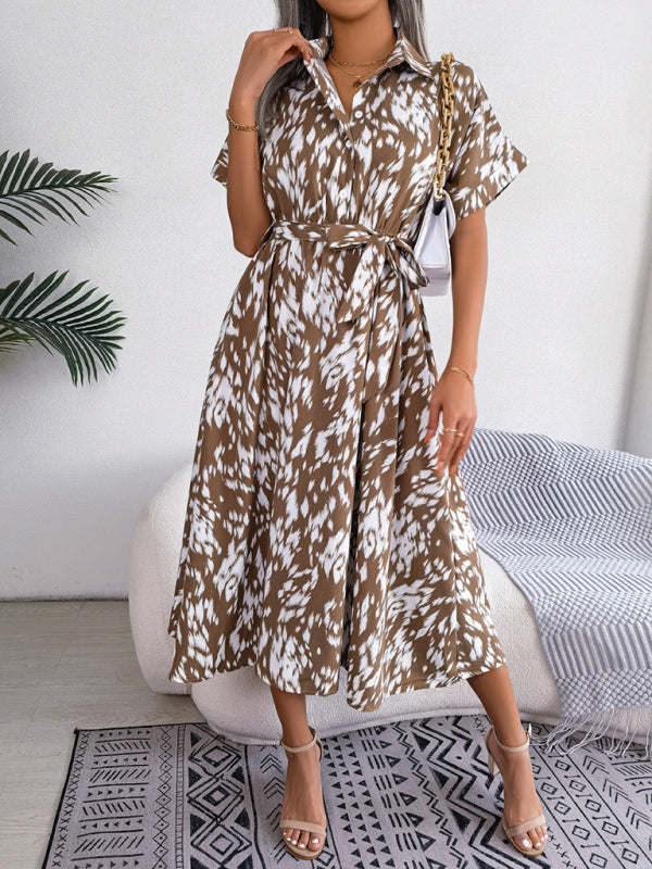 Midi Dress- Unleash Your Inner Wild with Our Leopard Print Midi Shirt Dress- - Pekosa Women Clothing