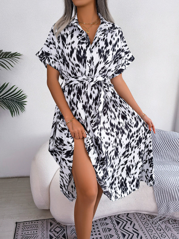 Midi Dress- Unleash Your Inner Wild with Our Leopard Print Midi Shirt Dress- - Pekosa Women Clothing