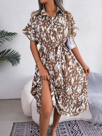 Midi Dress- Unleash Your Inner Wild with Our Leopard Print Midi Shirt Dress- - Pekosa Women Clothing