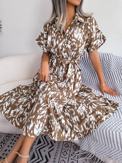 Midi Dress- Unleash Your Inner Wild with Our Leopard Print Midi Shirt Dress- - Pekosa Women Clothing