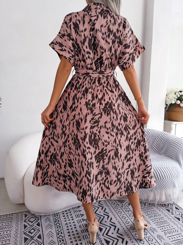 Midi Dress- Unleash Your Inner Wild with Our Leopard Print Midi Shirt Dress- - Pekosa Women Clothing