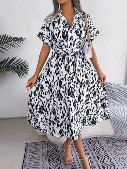 Midi Dress- Unleash Your Inner Wild with Our Leopard Print Midi Shirt Dress- - Pekosa Women Clothing