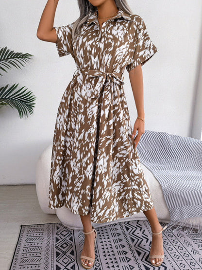 Midi Dress- Unleash Your Inner Wild with Our Leopard Print Midi Shirt Dress- - Pekosa Women Clothing