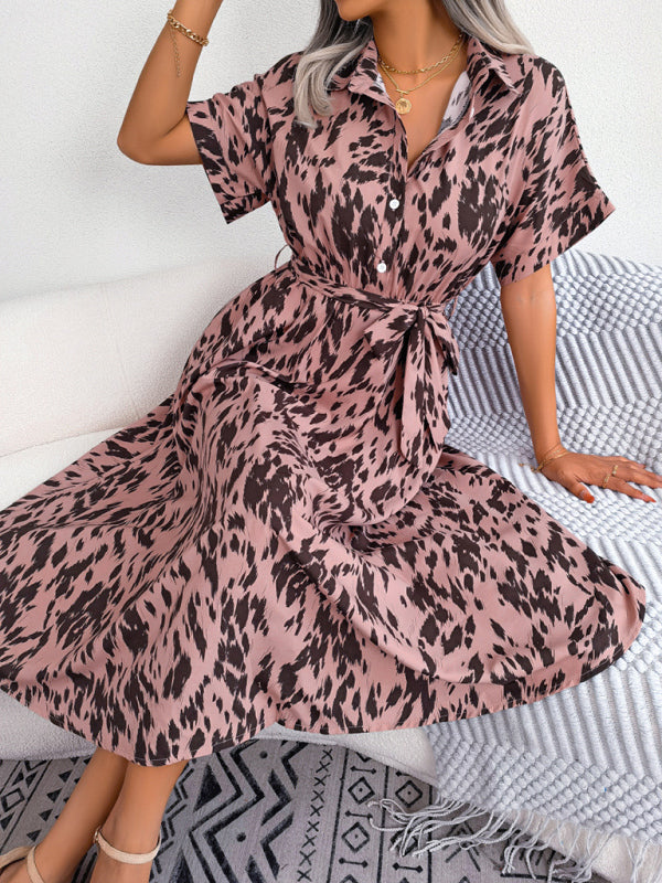 Midi Dress- Unleash Your Inner Wild with Our Leopard Print Midi Shirt Dress- - Pekosa Women Clothing