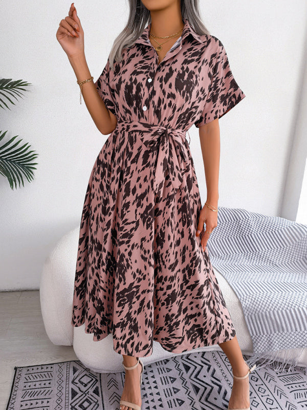 Midi Dress- Unleash Your Inner Wild with Our Leopard Print Midi Shirt Dress- - Pekosa Women Clothing