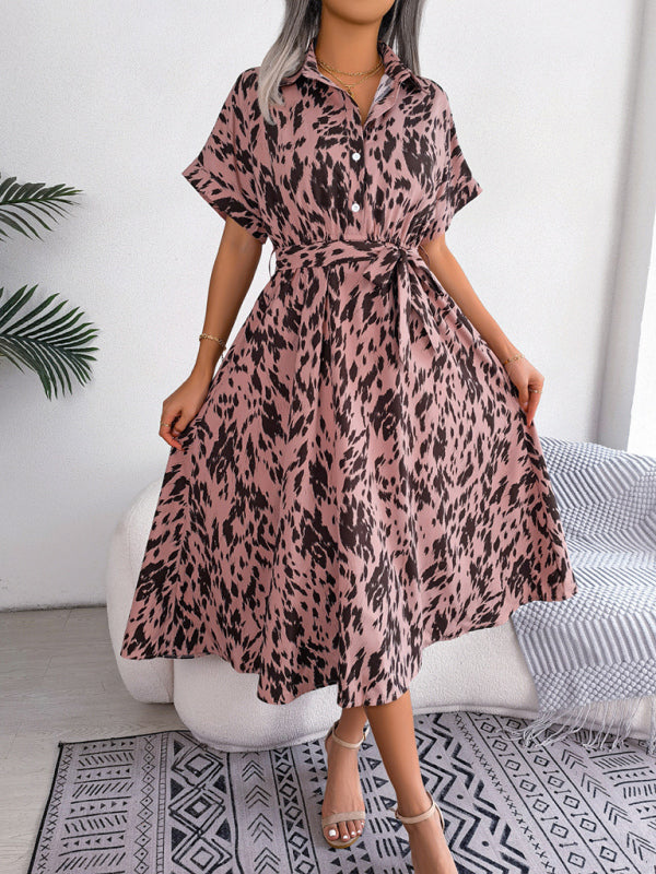 Midi Dress- Unleash Your Inner Wild with Our Leopard Print Midi Shirt Dress- - Pekosa Women Clothing