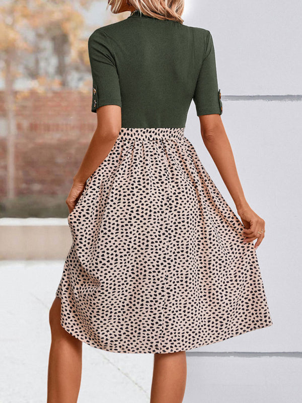 Midi Dresses- Animal Print Color Block Short Sleeves Midi Dress- - Pekosa Women Clothing