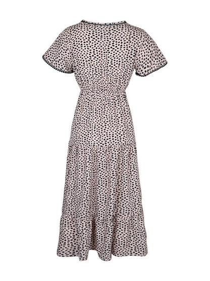 Midi Dresses- Leopard Print Maxi Midi Dress: Tiered Adjustable Waist-Tie Dresses- - Pekosa Women Clothing