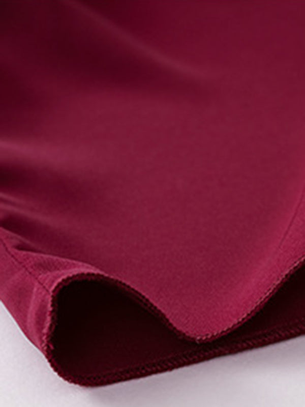 Midi Dresses- Solid Surplice Shirred V-Neck Long Sleeve midi Dress- - Pekosa Women Clothing