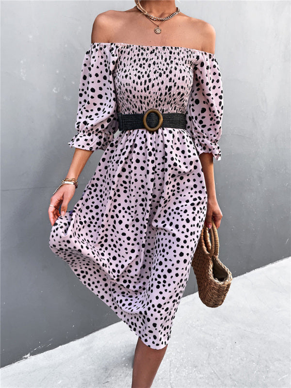 Mini Dress- Animal Print Smocked Bodice Midi Dress with Puff Sleeves- - Pekosa Women Clothing