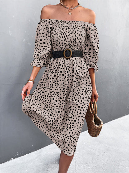 Mini Dress- Animal Print Smocked Bodice Midi Dress with Puff Sleeves- - Pekosa Women Clothing