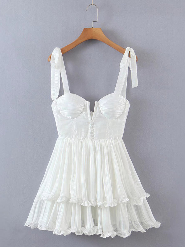 Mini Dress- Summer Bustier A-Line Layered Cami Mini Dress- - Pekosa Women Clothing