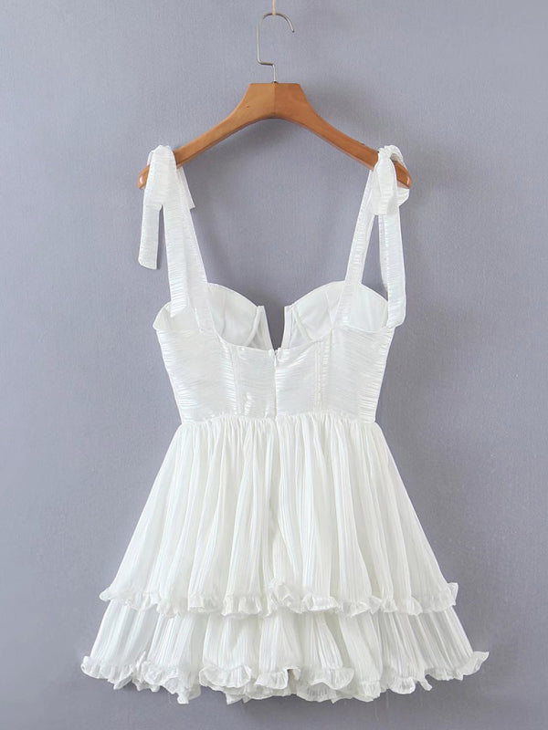 Mini Dress- Summer Bustier A-Line Layered Cami Mini Dress- - Pekosa Women Clothing