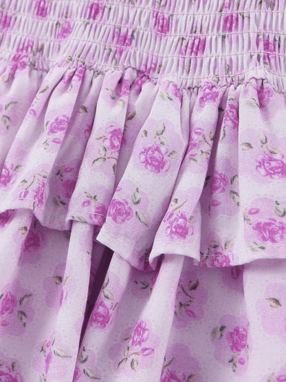 Mini Dresses- Charming Floral Cami Dress: Slim Fit, Backless Elastic Smocked Body- - Pekosa Women Clothing