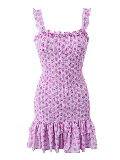 Mini Dresses- Charming Floral Cami Dress: Slim Fit, Backless Elastic Smocked Body- - Pekosa Women Clothing