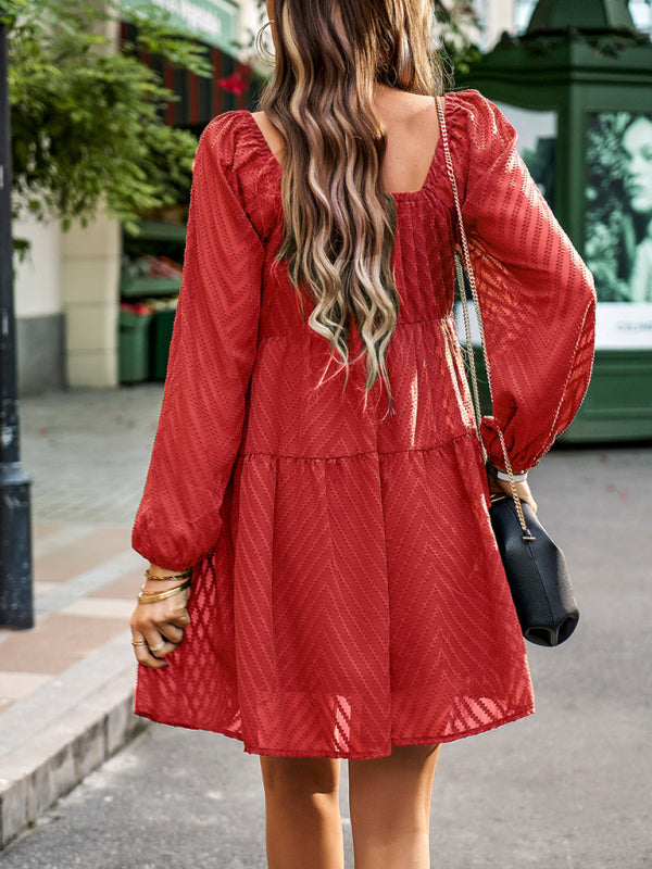 Mini Dresses- Elegant Autumn Long Sleeve Off-Shoulder Chevron Tiered Mini Dress- - Pekosa Women Clothing