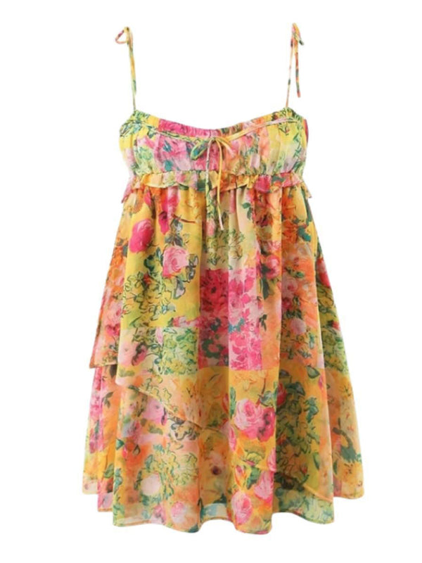 Mini Dresses- Floral Flowy Sleeveless Bustier Cami Dress- - Pekosa Women Clothing