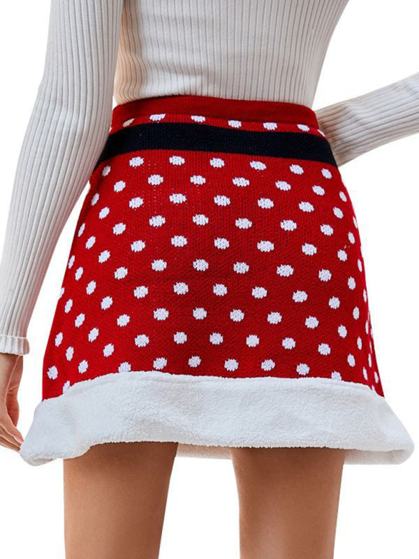 Mini Skirt- Christmas Knit Mini Skirt Plush Hem- - Pekosa Women Clothing