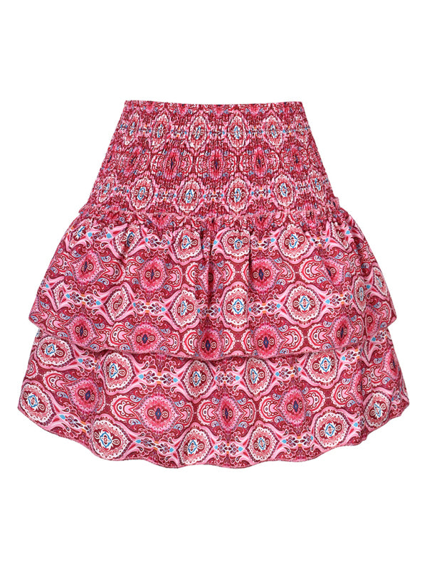 Mini Skirts- Women's Layered Mini Skirt in Floral Print with Smocked Waist- - Pekosa Women Fashion