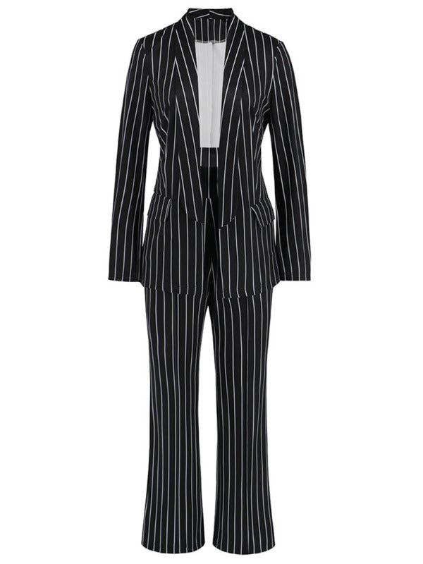 Office Suit- Office Attire Suit Shawl Lapel Blazer and High Rise Trousers- - Pekosa Women Clothing