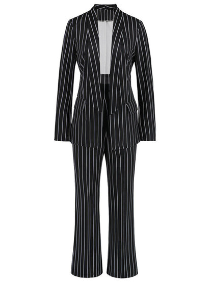 Office Suit- Office Attire Suit Shawl Lapel Blazer and High Rise Trousers- - Pekosa Women Clothing