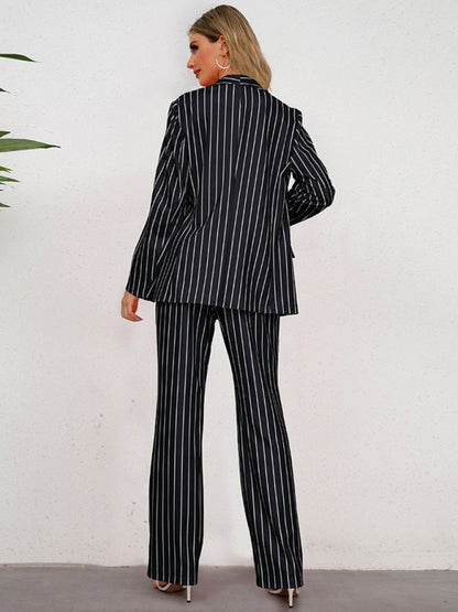 Office Suit- Office Attire Suit Shawl Lapel Blazer and High Rise Trousers- - Pekosa Women Clothing