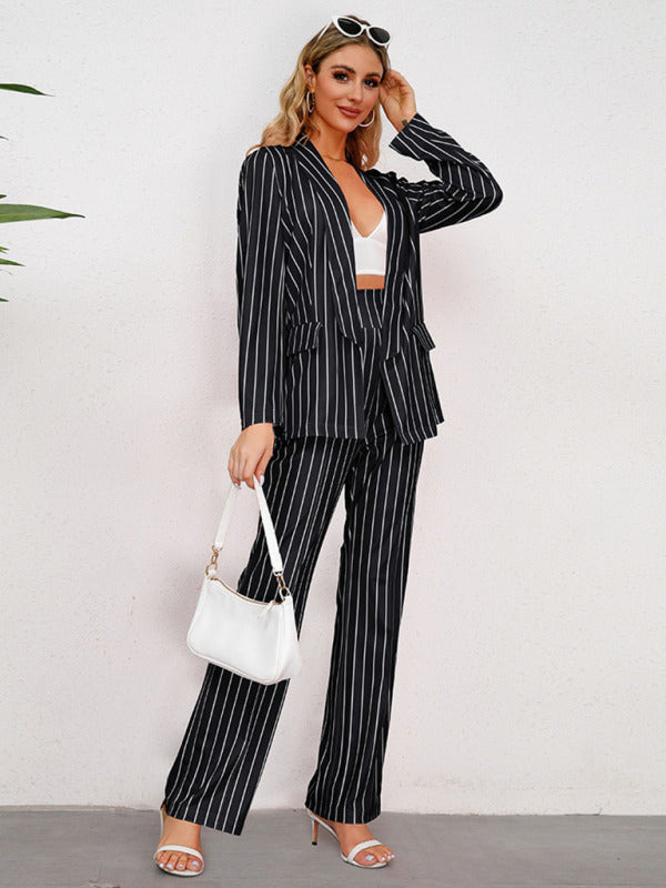 Office Suit- Office Attire Suit Shawl Lapel Blazer and High Rise Trousers- - Pekosa Women Clothing