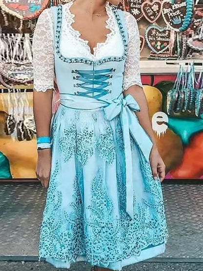 Oktoberfest Cosplay- Bavaria Maid Dirndl Dress - Oktoberfest Costume- Turquoise- Pekosa Women Clothing