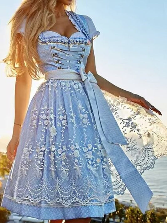 Oktoberfest Cosplay- Bavaria Maid Dirndl Dress - Oktoberfest Costume- Blue- Pekosa Women Clothing