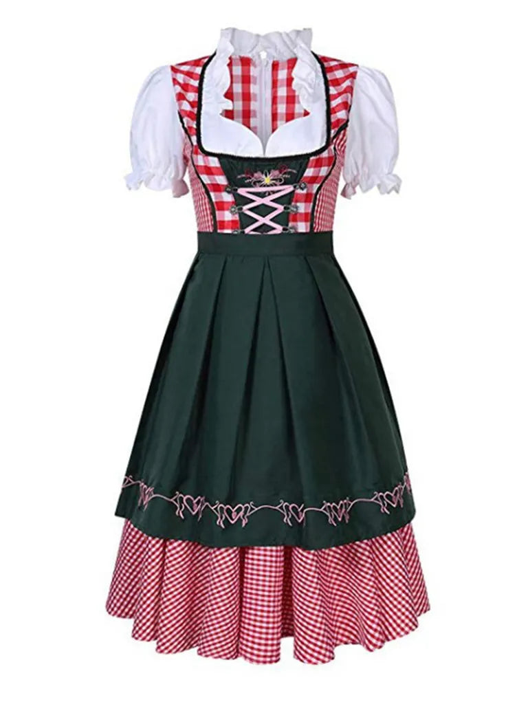 Oktoberfest Costume- Oktoberfest Plaid Bavaria Maid Outfit - Munich National Dirndl- - Pekosa Women Clothing