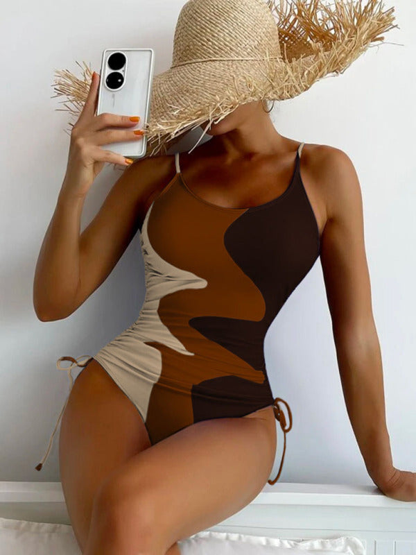 One Piece Bikini- Bask in the Sun: Enjoy Your Water Sports and Occasions with Our Removable Padded One Piece Bikini- Coffee- Pekosa Women Clothing