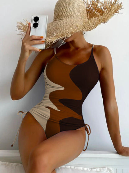 One Piece Bikini- Bask in the Sun: Enjoy Your Water Sports and Occasions with Our Removable Padded One Piece Bikini- Coffee- Pekosa Women Clothing