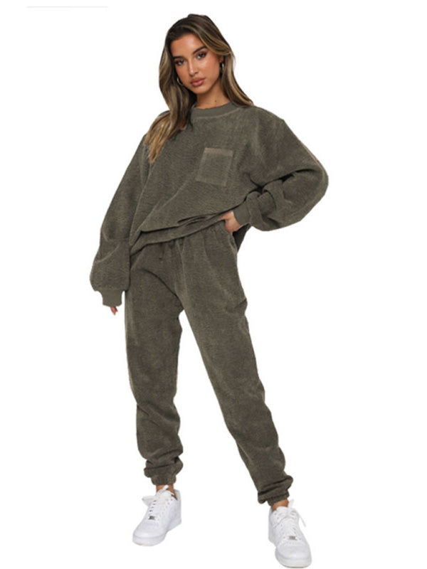 Outfit Set- Corduroy 2-Piece Sweatpants and Sweatshirt- - Pekosa Women Clothing