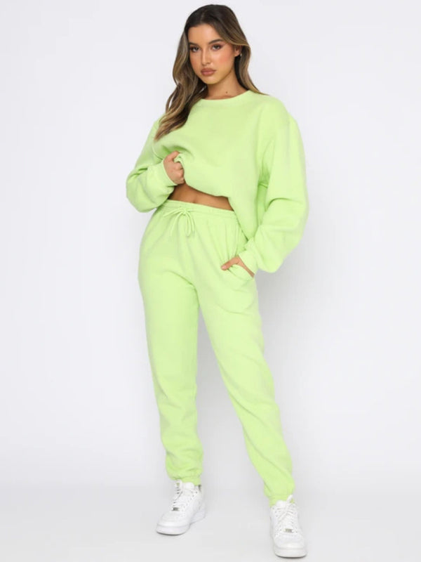 Outfit Sets- Matching Sweatpants & Sweatshirt for Active Days- Chartreuse- Pekosa Women Clothing