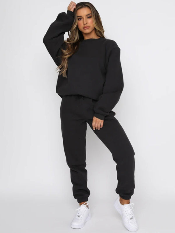 Outfit Sets- Matching Sweatpants & Sweatshirt for Active Days- Black- Pekosa Women Clothing